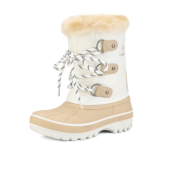 Girls and Boys Fur Lined Winter Snow Boots - BEIGE WHITE -  0